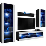 komodee Wohnzimmerset, Schwarz, Weiß, Holzwerkstoff, 8 Fächer, Rechteckig, 245x159x35 cm, Wohnzimmer, Wohnwände, Wohnwand-Sets