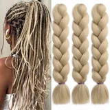 EMMOR Jumbo Flechthaarverlängerungen, 24 Zoll, hochtemperaturbeständige synthetische Fasern, 3 Stück vorgedehnte Box Braids Flechthaare, Twist-Zöpfe, Häkeln mit Kanekalon (Aschblond)