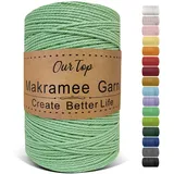 OurTop Premium Makramee Garn Hellgrün, 2mm x 500m Macrame Cord Makramee Kordel Schnur, Garn für DIY Handwerk, Weben Dekoration, Hängepflanze Pflanze Aufhänger