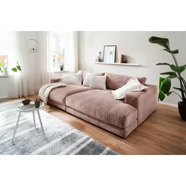 KAWOLA Big Sofa MADELINE mit Holztablett schwarz für Armlehne Cord rosa