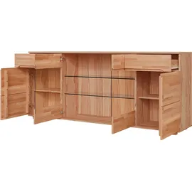 OTTO home Sideboard OTTO HOME "VETRO Teilmassiv, Fronten Massivholz, Wohnzimmer, Stauraum,Griffmulde", weiß, neutral, B:199cm H:85cm T:40cm, Sideboards, Sideboard, B/T/H:199/40/85cm, 2 Schubladen, 7Fächer
