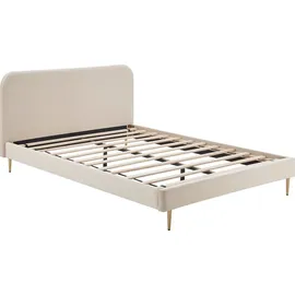 Dynamic24 Polsterbett mit Samtbezug Beige 140x200 cm Doppelbett Ehebett Bettgestell