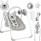 MOMI LISS – Elektrische Babywippe klappbar mit Timer, 5 Geschwindigkeiten, 6 Melodien & verstellbarem Spielbogen – Rosa - Grau