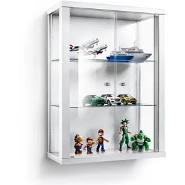 K-Möbel Hängevitrine, Weiß, Glas, 2 Fächer, Rechteckig, 60x80x25 cm, Wohnzimmer, Wohnwände, Vitrinenschränke