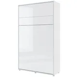 Schrankbett Bed Concept, Wandklappbett mit Lattenrost, V-Bett, Wandbett Bettschrank - 120x200 cm - Weiß/Weiß Hochglanz