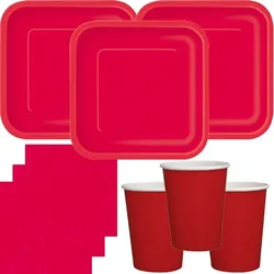 Party Deko Set Rot Einweggeschirr für 14 Personen Teller, Becher, Servietten