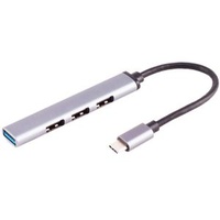 S-Conn S/CONN USB-Hub 13-50002, mit Metallgehäuse, 4 USB-Geräte an 1 PC, 4-fach, USB-C 3.0,