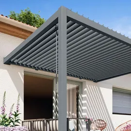 primeyard Terrassenüberdachung 3x4 m Aluminium-pfosten mit Lamellendach aus Stahl anthrazitfarbene Anbaupergola