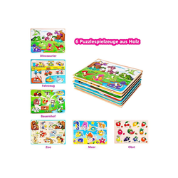 Arkmiido Steckpuzzle Spielzeug Puzzle, 6 Puzzleteile, Holzpuzzle Holzspielzeug für Kinder Peg Puzzle Spielzeug Bündel von 6 Puzzles Aufklärung Lernspielzeug bunt