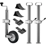 Wiltec Stützrad Set 10-teilig, bis 362 kg Traglast mit Klemmhaltern, Stützen & Unterlegkeilen