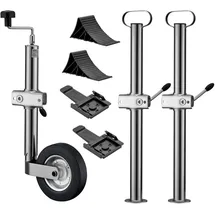 Wiltec Stützrad Set 10-teilig, bis 362 kg Traglast mit Klemmhaltern, Stützen & Unterlegkeilen