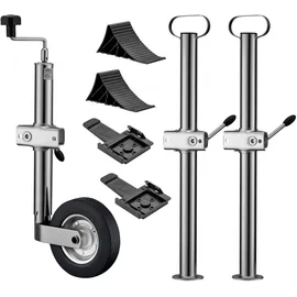 Wiltec Stützrad Set 10-teilig, bis 362 kg Traglast mit Klemmhaltern, Stützen & Unterlegkeilen