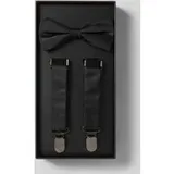 Fliege und Hosenträger im Set in unifarbenem Design, Black, 1