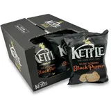 Kettle Chips Sea Salt & Crushed Black Pepper 10 x 130 g Tüten, hand-frittierte Kessel-Chips, knusprige Kartoffelchips mit dem Geschmack von Meersalz & zerstoßenem schwarzen Pfeffer für den Abend