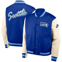Collegejacke NIKE "Nike Collegejacke Seattle Seahawks Nike Legacy Bomber Jacket", Damen, Gr. M, blau, Popeline;Jersey, 100% Polyester, Jacken Collegejacke