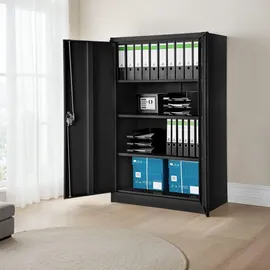 Tectake tectake® Aktenschrank aus pulverbeschichtetem Stahl, 3 höhenverstellbare Einlegeböden, 140 x 90 x 40 cm