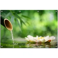 Wallario Sichtschutzzaunmatten Seerosen und Bambus auf dem Wasser gelb 80 cm x 120 cm