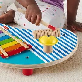 Fisher-Price Holz-Musiktisch mit 3 Percussion-Instrumenten, mehrfarbig, HXT91