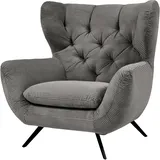 Candy Sessel 3C CANDY "Beatrice Ohrensessel mit Knopfheftung im Rücken", grau (dunkelgrau), B:100cm H:106cm T:95cm, Samt-Optik (100% Polyester), Sessel, Sessel, bequemer Retro Solitärsessel auch in Cord und Fellimitat