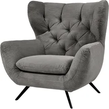 Candy Sessel 3C CANDY "Beatrice Ohrensessel mit Knopfheftung im Rücken", grau (dunkelgrau), B:100cm H:106cm T:95cm, Samt-Optik (100% Polyester), Sessel, Sessel, bequemer Retro Solitärsessel auch in Cord und Fellimitat