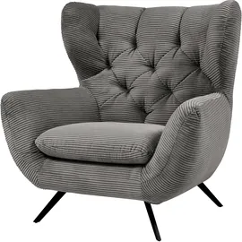 Candy Sessel 3C CANDY "Beatrice Ohrensessel mit Knopfheftung im Rücken", grau (dunkelgrau), B:100cm H:106cm T:95cm, Samt-Optik (100% Polyester), Sessel, Sessel, bequemer Retro Solitärsessel auch in Cord und Fellimitat