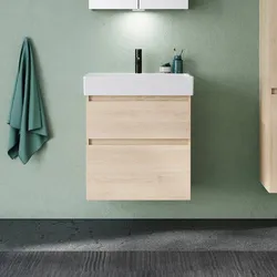 burgbad Lin20 Waschtischunterschrank mit Keramik-Waschtisch 63 cm, 2 Auszüge, Badmöbel,