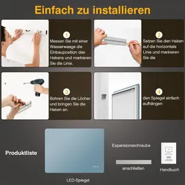 pesenxan Badspiegel mit Beleuchtung LED Spiegel Bad mit 3 Lichtfarben, Dimmbar, Speicherfunktion, IP44 Wasse... - Silber