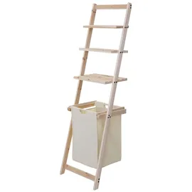 Mendler Leiterregal HWC-B59, Regal Laundry Wäschekorb Wäschesammler Holzregal Badregal Stufenregal, Tanne 152x41x35cm 39l