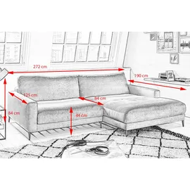 KAWOLA Ecksofa Cara Cord Recamiere rechts rosa