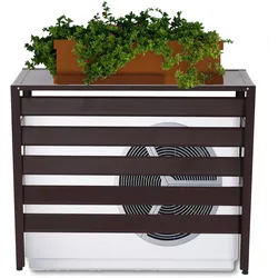 Alu Verkleidung für Klimaanlage/Wärmepumpe MCW-K59, Abdeckung Schutzgitter Pflanzenregal, Metall 73x90x38cm ~ braun