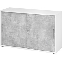 bümö Schiebetürenschrank "2OH" - Aktenschrank abschließbar, Sideboard Schrank mit Schiebetüren in Weiß/Beton - Büroschrank aus Holz mit Schiebetür,