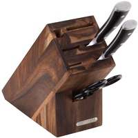 Continenta Messerblock Akazie Kernholz mit Schlitzen für 5x Messer, Wetzstahl und Schere, Größe 22 x 9,5 x 20 cm (ohne Messer)