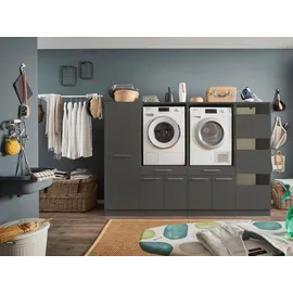 laundreezy Anthrazit, Holzwerkstoff, 2 Schubladen, 235x162x67.5 cm Waschküche, Hauswirtschaftsraum