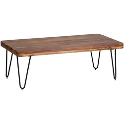 KADIMA DESIGN Couchtisch BAGLI Massiv-Holz Sheesham 115 cm breit Wohnzimmer-Tisch Design Metallbeine Landhaus-Stil