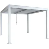 Mendler Pergola HWC-L46, Gartenpavillon Lamellen-Pavillon, 11cm-Aluminium-Gestell, Regenrinne sturmfest, 3x3m ~ weiß