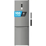 Heinrich ́s Kühlgefrierkombination mit 356L Mega Gesamtvolumen, 260L Kühlvolumen 96L Gefriervolumen, LED Beleuchtung, Türanschlag wechselbar, leise 37dB, Kühlschrank mit großen Tiefkühlboxen (inox)