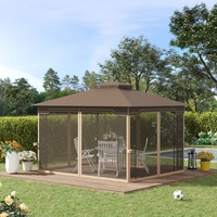 Outsunny Pavillon 3,65 x 3 m mit 4 x Moskitonetz Doppeldach Metall Braun