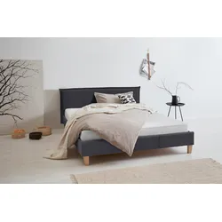Polsterbett OTTO PRODUCTS "Heddi", schwarz, B:165cm H:82cm L:212cm, Bezug Struktur fein (100% recyceltes Polyester), Betten, Polsterbett Polsterbett ohne Bettkasten, in 5 Breiten: von 90cm-200cm, Biese am Kopfteil, Strukturstoff