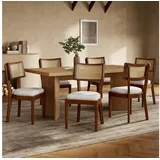 REDOM Esszimmerstuhl Rattanstuhl Massivholzstuhl (Holzstuhl, 6 St), ergonomischer, aus Massivholz, Samtkissen