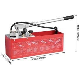 Vevor Abdrückpumpe, max. 25 Bar, manuelles hydraulisches Wasserdruckprüfer-Set mit Doppelventil und Manometer, 10-L-Wassertank, 1,4-m-Schlauch mit 1/2-zoll-außengewindeanschluss für Rohrleitungen