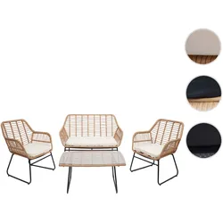 Polyrattan Garnitur HWC-G17a, Garten Sofa Set Sitzgruppe Stuhl, Seil ~ naturfarben, Polster creme ohne Dekokissen