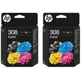 2 x HP 308 Schwarz & Farbe Tintenpatronen Combo Pack für HP Envy 6122e 6532e 6520e 6132e 6530e 6120e 6110e 6558e 6110e 6130e All-in-One Drucker