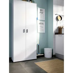 Dmora Mehrzweckgarderobe Forcola, Multifunktionaler Besenhalterschrank, Kleiderschrank mit 2 Türen, 78x35h190 cm, Weiß
