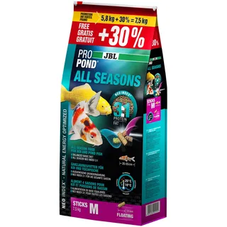 JBL Ganzjahresfutter für Koi, Schwimmende Futtersticks, Saisonfutter, ProPond All Seasons, Größe M, 7,5 kg