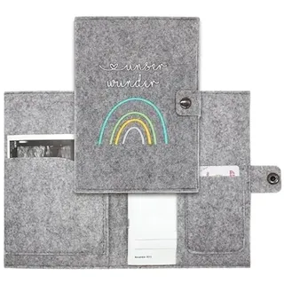 cozy racoon Mutterpasshülle aus Filz Regenbogen Pastell | In Deutschland hergestellt I Mit Innentaschen für Versichertenkarte und Ultraschallbilder I Persönliches Geschenk für Schwangere