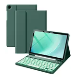 Vobafe Hülle mit Tastatur für Samsung Galaxy Tab A11+ Plus 11 Zoll 2025 / Tab A9+ Plus 2023, 7 Farben Beleuchtete mit Abnehmbare Tastatur, TPU Rückschale mit Stifthalter, QWERTZ, Kieferngrün