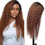 AiPliantfis Curly Wave Wig Human Hair Wig Echthaar Perücke Brown Wig 1B30 Color Glueless Wig 150% Density Pre Plucked with Baby Hair Brazilian Remy Hair Real Unprocessed Virgin Hair for Women 26 Zoll