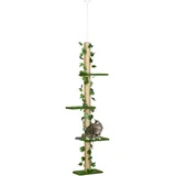PawHut Kratzbaum Deckenhoch 202-242 cm Höhenverstellbar Katzenkratzbaum für mittelgroße Katzen Katzenturm mit 4 Ebenen, 2 Höhlen, 4 Plattformen und Jute-Säule, Grün+Gelb