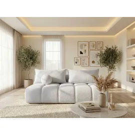 WFL GROUP Schlafsofa mit Bettkasten – 3-Sitzer Sofa Couch mit Schlaffunktion, Bettfunktion – Skandinavische Polstercouch im modernen Design – Weicher Bouclé, Bouclestoff – Creme Weiß