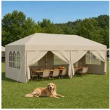 HOMALL Faltpavillon 3x3/3x6 m Gartenpavillon Höhenverstellbarer Pop Up Pavillon, mit 4 Seitenteilen, (Windfester Pavillon mit Seitenteilen und Tragetasche, für Garten Camping), Höhenverstellbar Gartenzelt mit mückennetz, UV-Schutz 50+ beige 600 cm